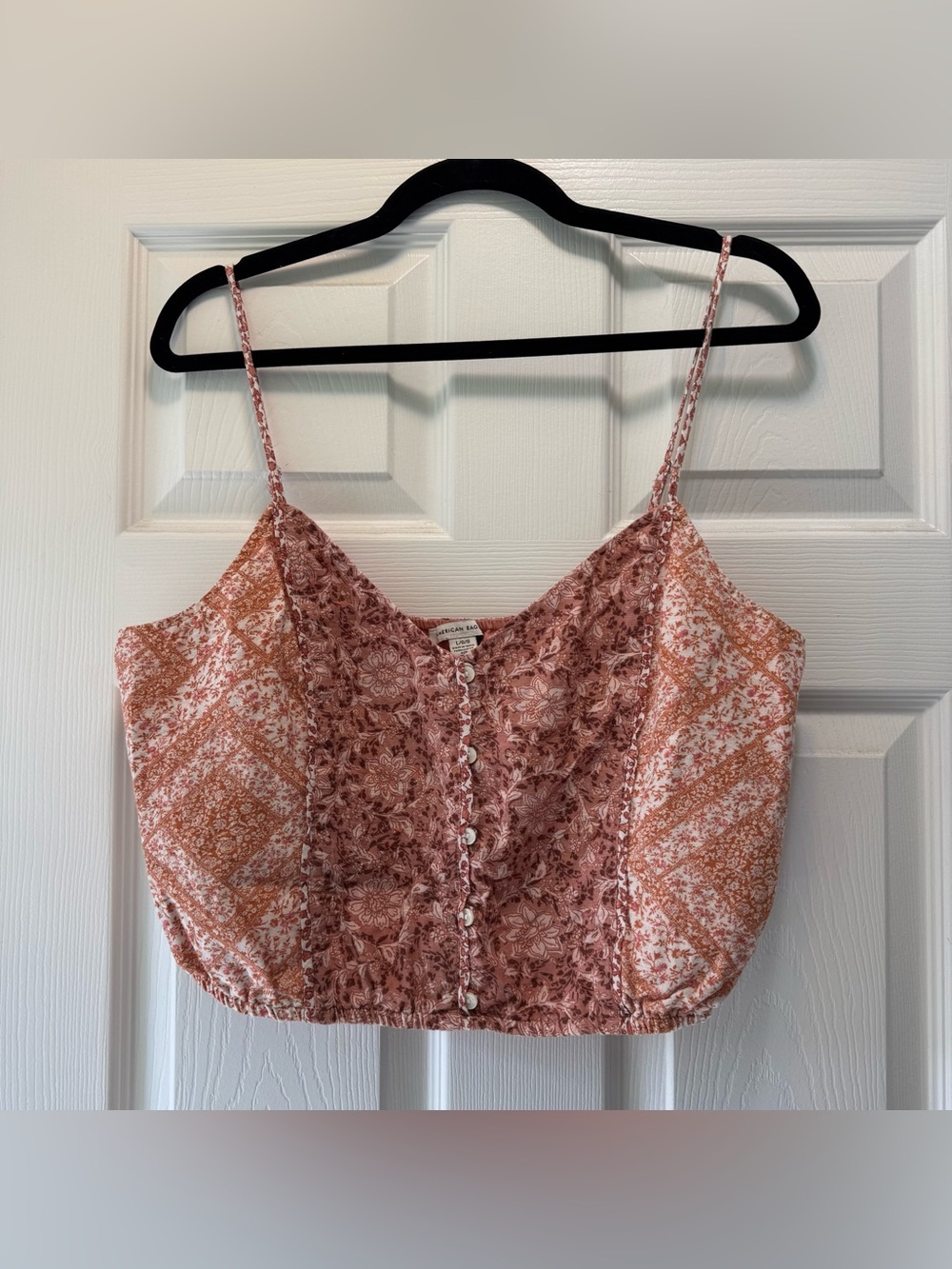 American Eagle O. Cotton Linen Blend Pink & Orange Bohemian Cropped Cami Size L